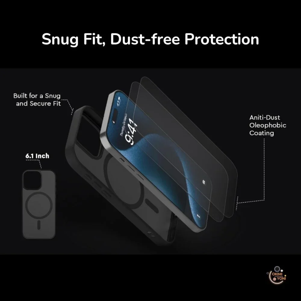 OKIMI YONI iPhone 15 Pro Case | MagSafe | Shockproof Black Full-Body Cover
